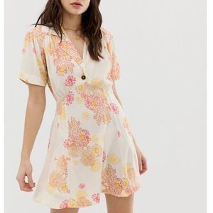 NWT Free People Floral Mini Dress in Cream and Pink